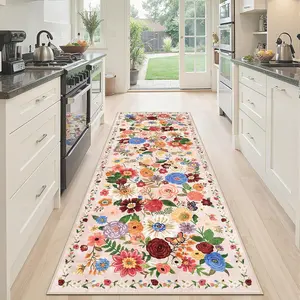 Runner Rug 2x6, Kitchen Rug Non Slip Washable Rugs with Rubber Backing Soft Floral Carpet Runner for Hallways, Kitchen, Laundry, Bedroom, Bathroom (2 x 6, Beige)