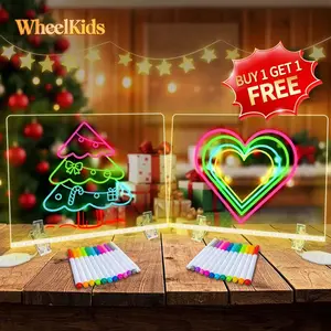 Set of 2 Acrylic LED Drawing Board Neon Light Up Message Board for Kids 12 CoIors Markers Included Reusable Glow Writing Tablet Birthday Xmas Gift Choice DIY Aesthetic Room Decor
