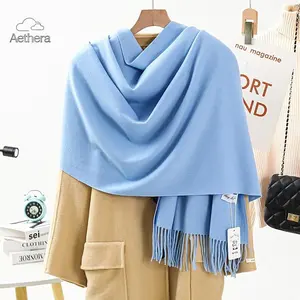 Light Blue Luxury Cashmere Scarf Shawl | Warm Boho Wrap for Winter Outfits