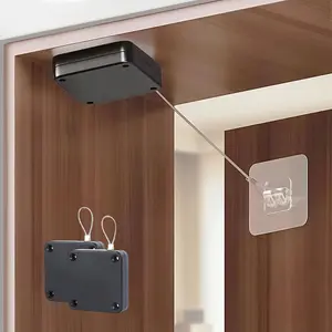 Automatic Door Closer for ,Fits Single & Double Doors Sliding Glass, Screen,Punch-Free Install for RV,Bedroom, Study,Bathroom Black 2 Pack