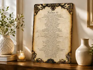 Vintage Rustic "Salmo 91" Spanish Psalm Aluminum Sign - 8x12in Christian Wall Decor for Home, Church, Religious Gift & Bible Verse Art Ornaments
