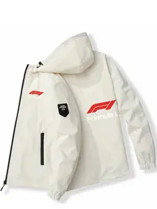 Polyester Fiber Formula 1 Hooded Jacket, F1 Logo Text, Soft Breathable Fabric, Comfortable Fit, Spring & Fall Fashion