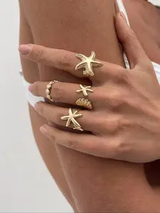 Irregular Starfish & Shell Design Cuff Ring, Dainty Stacking Rings, Ring for Women & Girls, Fashion Jewelry for Party, Daily Decor, Trendy All-match & Exquisite Jewelry for Birthday Gift