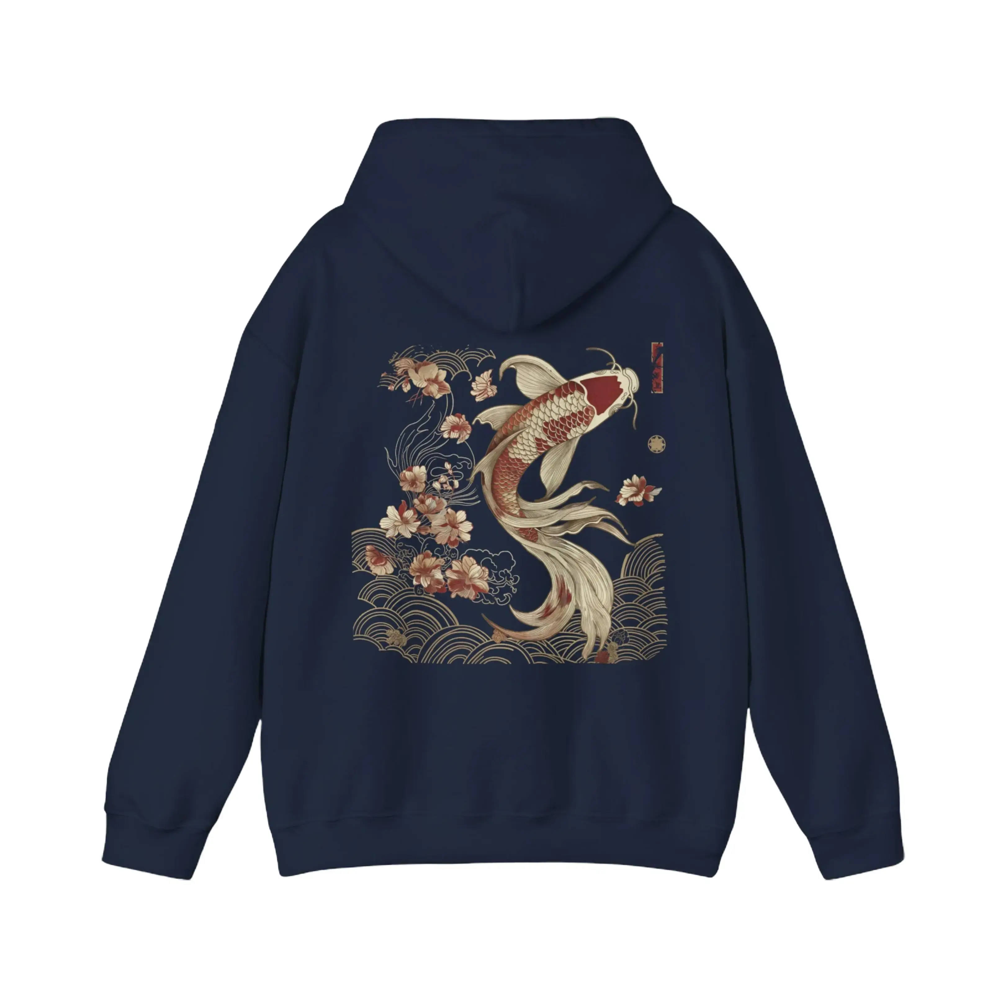 Casual Asian Art Theme Japanese Koi Fish Graphic Hoodie Unisex Long Sleeve Pullover Sweatshirt Spring Apparel