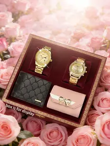 4pcs High-End Couple Set, Men and Women Watches with Elegant Wallet, Fashion Luxury Style, Sparkling Diamond Details, Perfect Gift Wristwatch