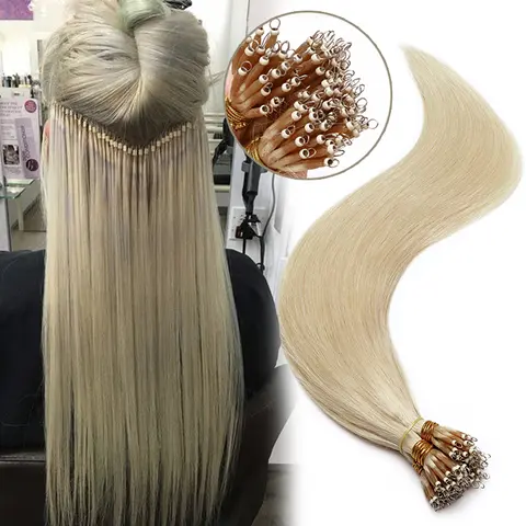 50G Nano Ring Beads 100% Human Hair Extensions 50 Strands Thick Natural Smooth Remy Hair Full Head For Women