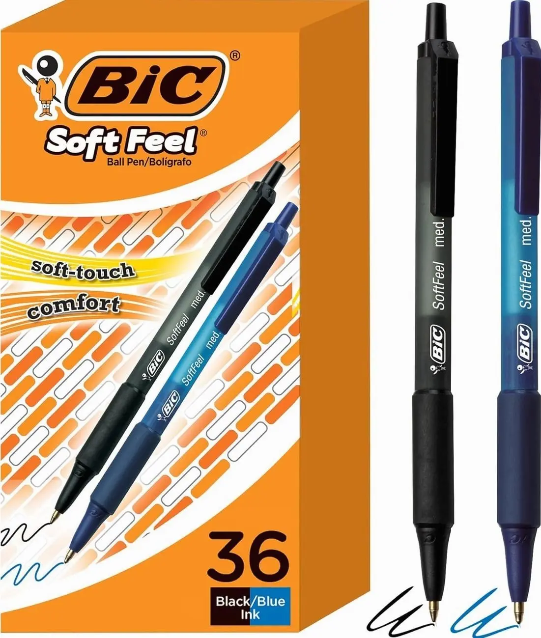 BIC Soft Feel Retractable Ballpoint Pen, 1.0 mm Medium Point, 36-Count | No-Slip Grip for Comfortable Writing | Smooth Ink Flow for Effortless Writing | Ideal for Students, Teachers, And Classrooms