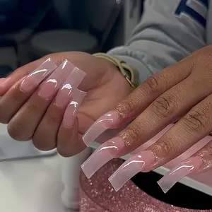 20pcs Super Long Curved Nails, Glossy Finish, Reusable Fake Nails, Nail Tips, Gradient Base, Perfect for Daily, Dates, Work, Includes Jelly Glue & File, Nail Glue Included