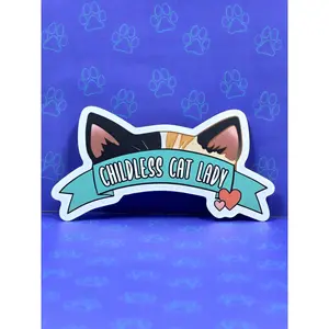 Childless Cat Lady Sticker - Cat Ear Banner Sticker - Matte 3.68" x 2"