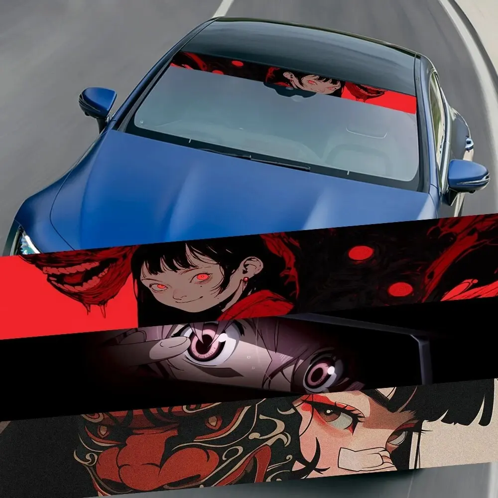 1PC Girl's Eyes Kill Cartoon Car Sticker, Car Window Decal, Car Decals, Is Waterproof, Easy To Stick Without Leaving A Trace, Suitable for Car Front Windshield, Truck Glass, Metal & Smooth Surfaces, Vehicle Exterior Decoration