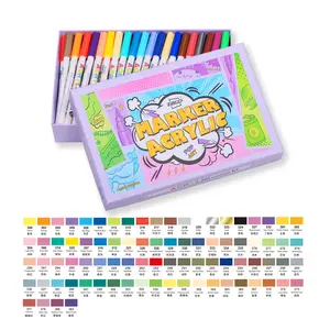 Guangner pastel acrylic marker thin rod soft head waterproof and odorless stackable art brush 84 colors Brush Tip Acrylic