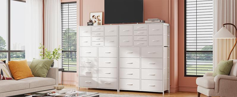 Raybee Furniture 57"H 16 Drawer White Dresser with Wooden Top, Modern Tall Dresser for Bedroom & Chests of Drawers, Large Capacity Storage Cabinets for Bedrooms, Living Room, Entryways