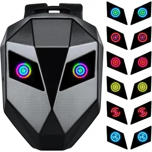 Motorcycle Backpack LED Eyes USB-Powered One-Button Color Change No App Required with Compartments for iPad Mini Makeup Tissue Keys Water Bottle 19Inch Black Water Repellent Organized Daypack Stylish Daypack