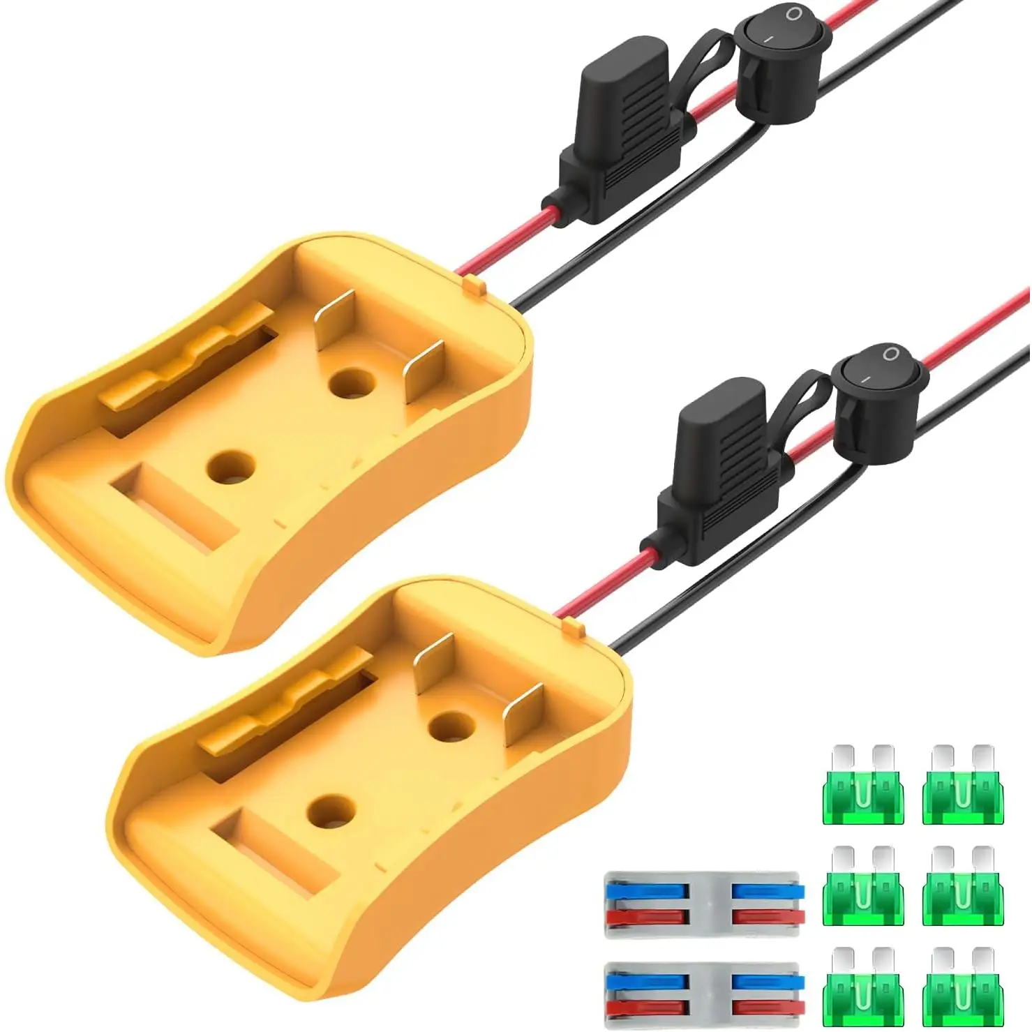 2-Pack Dewalt 20V Battery Power Wheel Adapter Converter Kit with Fuse Holder, Switch, Terminals, 12AWG Wire for RC Hobby Cars, Camping Lights