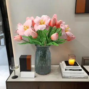 20pcs Artificial Tulips Mixed Pink Bouquet Polyurethane 35cm for Home Wedding Party Decor Ideal Vase Centerpieces Spring Colors