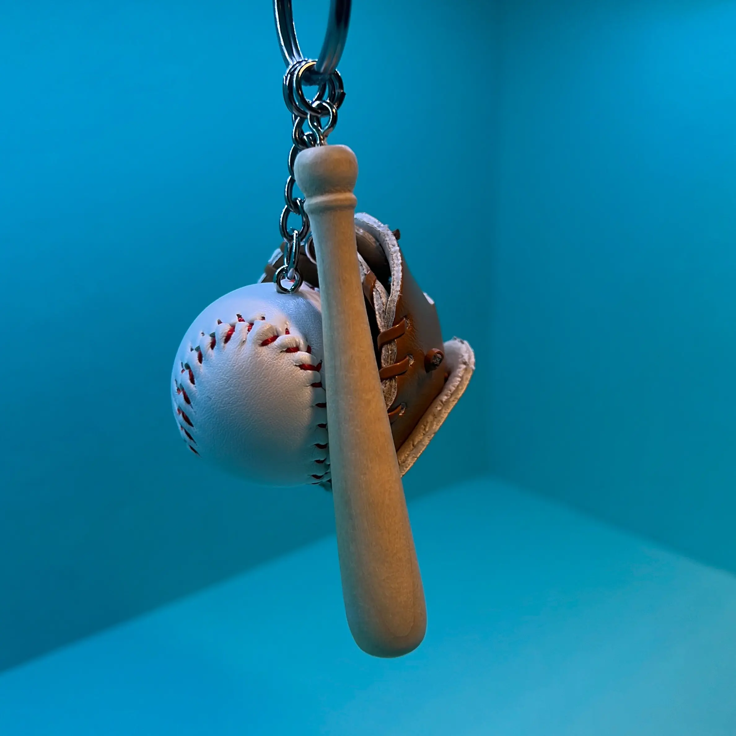 Softball/baseball miniature ball, bat, glove keychain