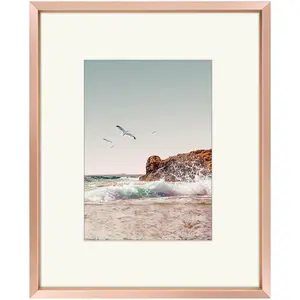 8x10 Metal Picture Frame with Mat for 5x7 Picture & Real Glass, Aluminum Photo Frame Collection (Rose Gold, 1 Pack)