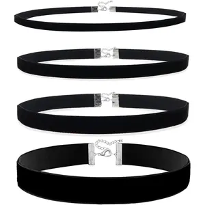 4 count Black Choker for Women Black Lace  Chocker Set Layered Classic Choker Necklace   Adjustable Gothic Chokers