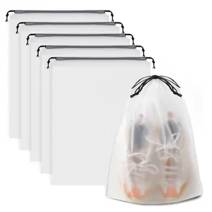 Clear Shoe Bags for Travel 5pcs, 15.7x11.8 Inch Waterproof Drawstring Shoe Storage Bags, Travel Organization Pouch, Essential Travel Accessories for Men & Women
