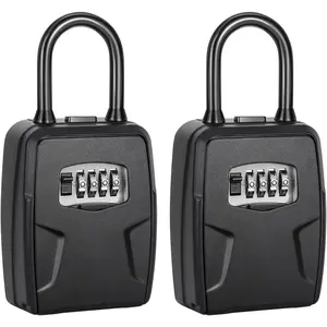 Portable Key Lock Box, 6 Key Capacity, Weatherproof Resettable Code (2 Pack, Black)