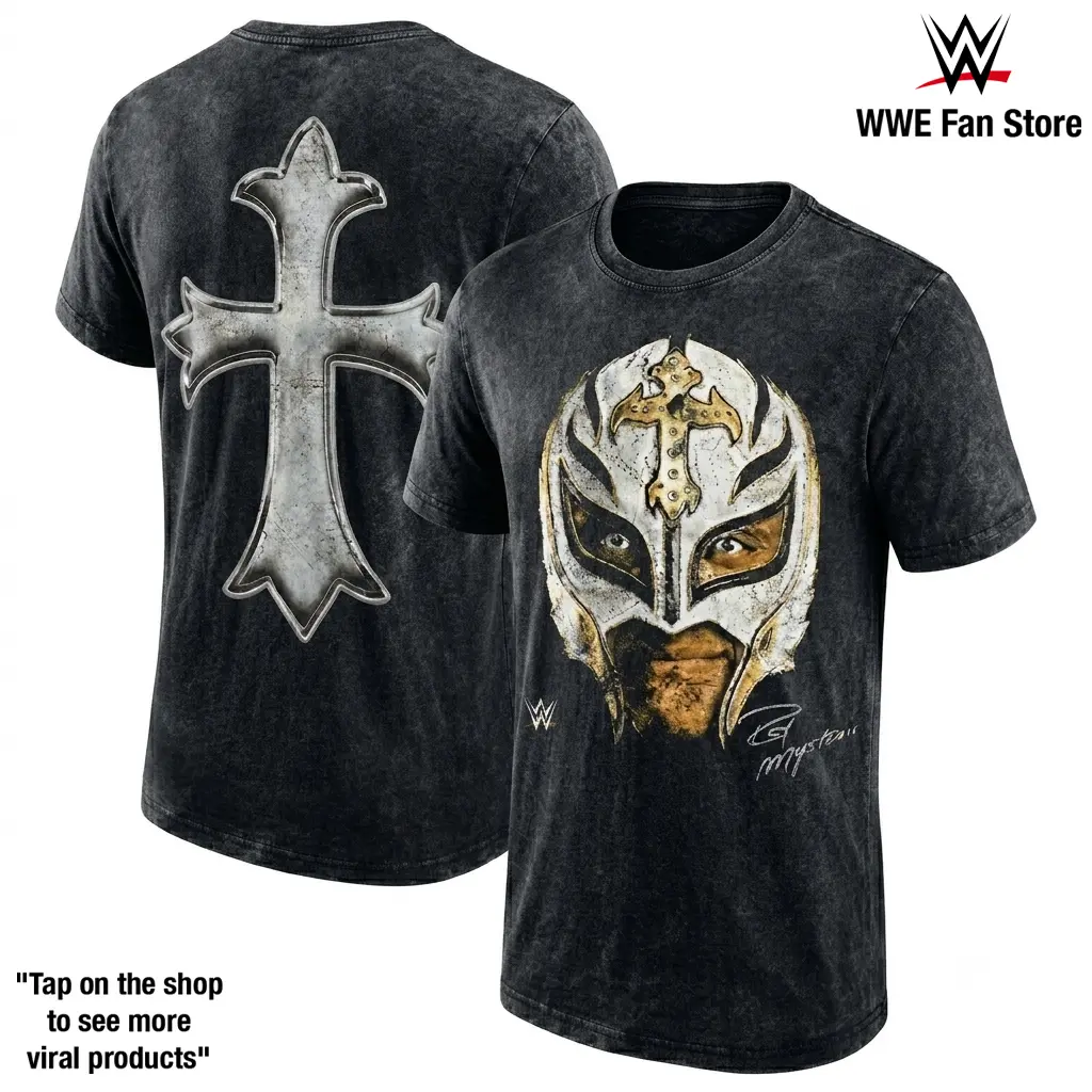 Rey Mysterio Washed T-Shirt Wrestling WWE Fans Tee Menswear 100% Cotton Crewneck American Made Acid Washed Top Seamless Rib Collar Casual ShortSleeve Black graphic tee men's t shirts trendy t-shirts