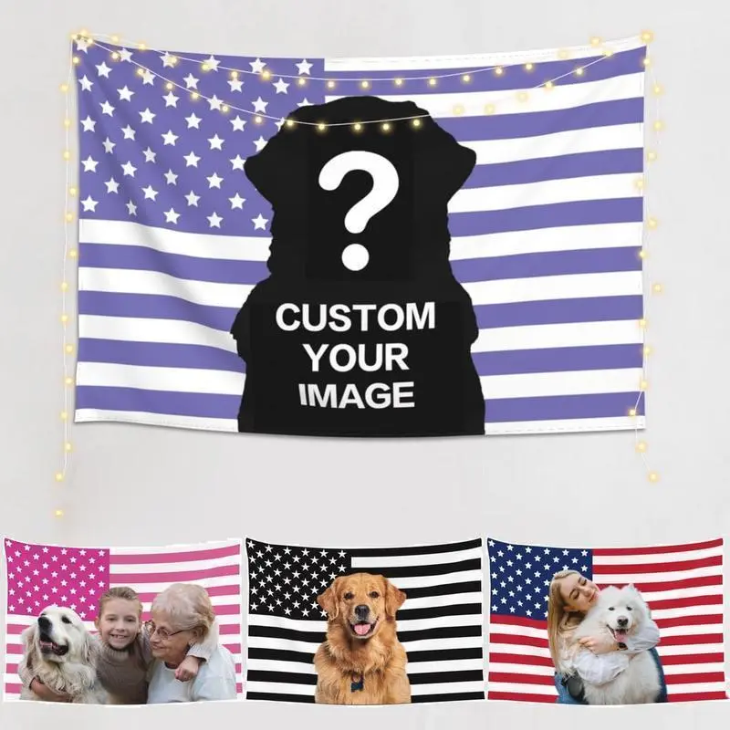 Tapestry  Tapestry Purple American flag background custom tapestry banner - Personalized custom wall background (with pictures) -unique gift   Cotton Decorative Decoration Living Room