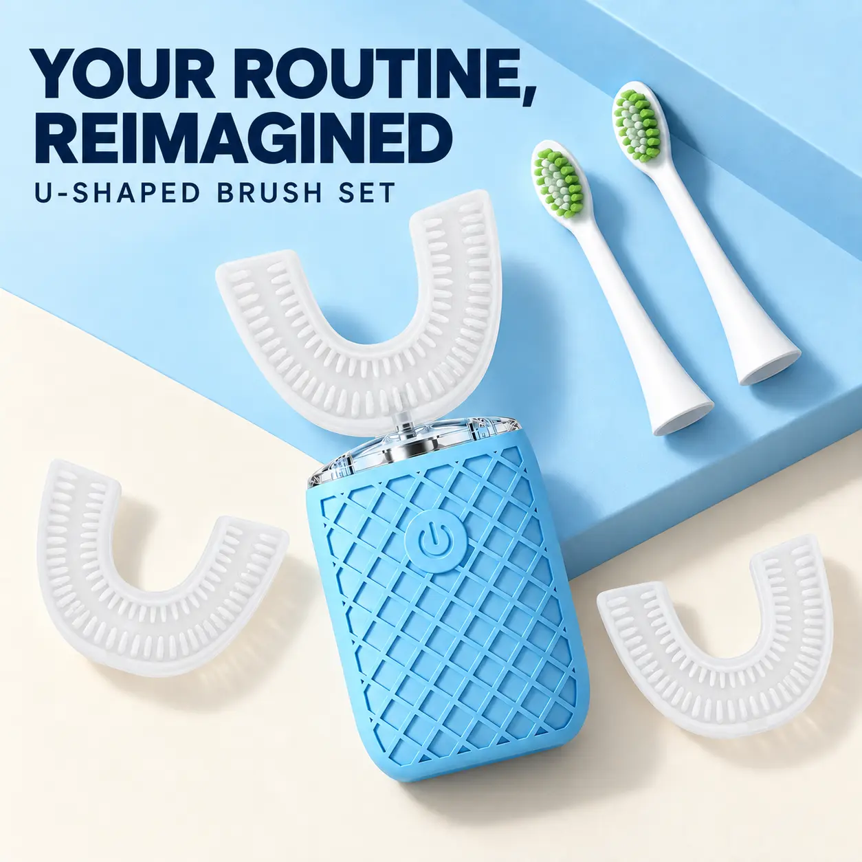 YEKLIKE Adult Sonic Automatic Electric Toothbrush (Oral Care Tools), 360° Clean Cleansing, IPX7 Waterproof Rechargeable, 3 U-Shaped Brush Heads + 2 Straight Handle Brush Heads, Stain Whitening, Suitable for Home/Travel Use