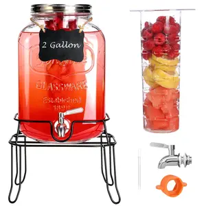 2 Gallon Glass Drink Dispenser with Stand & 304 Stainless Steel Spigot Leakproof Perfect for Parties Picnics or Homemade Lemonade Beverage Dispenser PartyMustHave LemonadeStand - Drinkware