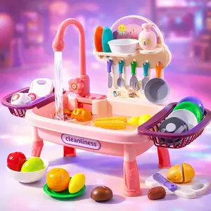 Play Sink with Running Water for Kids, Pretend Play Kitchen Sink Toy with Automatic Water Circulation, Play Dishes Food & Utensils, Girls Role Play Gift