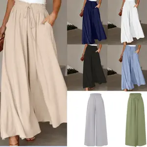 Women's new summer wide-leg long pants with elastic waistband, high-waisted long skirt-pants for women, suitable for beach vacations and commuting
