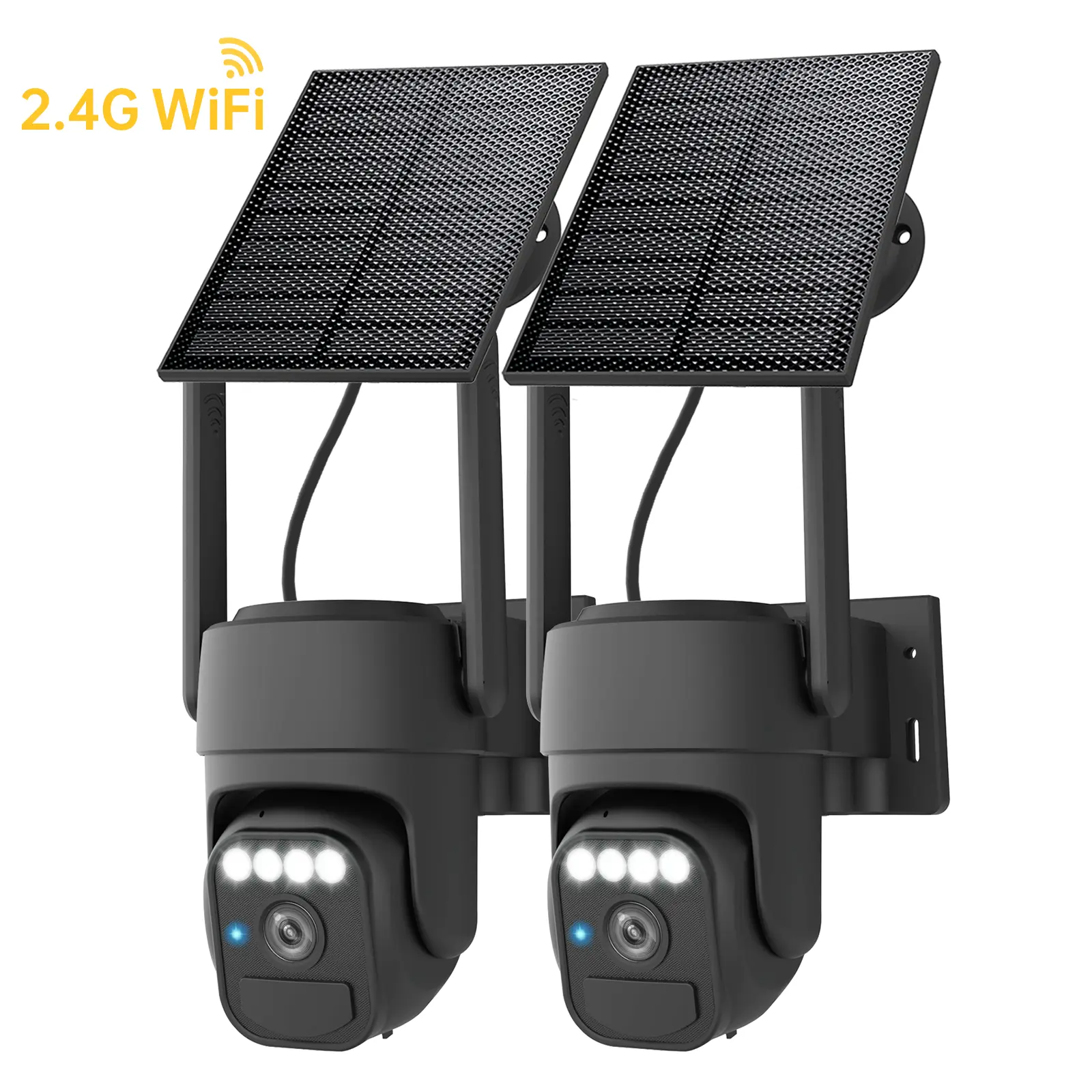 Solar Security Cameras Wireless Outdoor for Home WiFi 2 Packs, Only 2.4G WiFi, PIR Motion Detection, Spotlight & Siren Alarm, IP65 Waterproof, SD/Cloud Storage, Color Night Vision