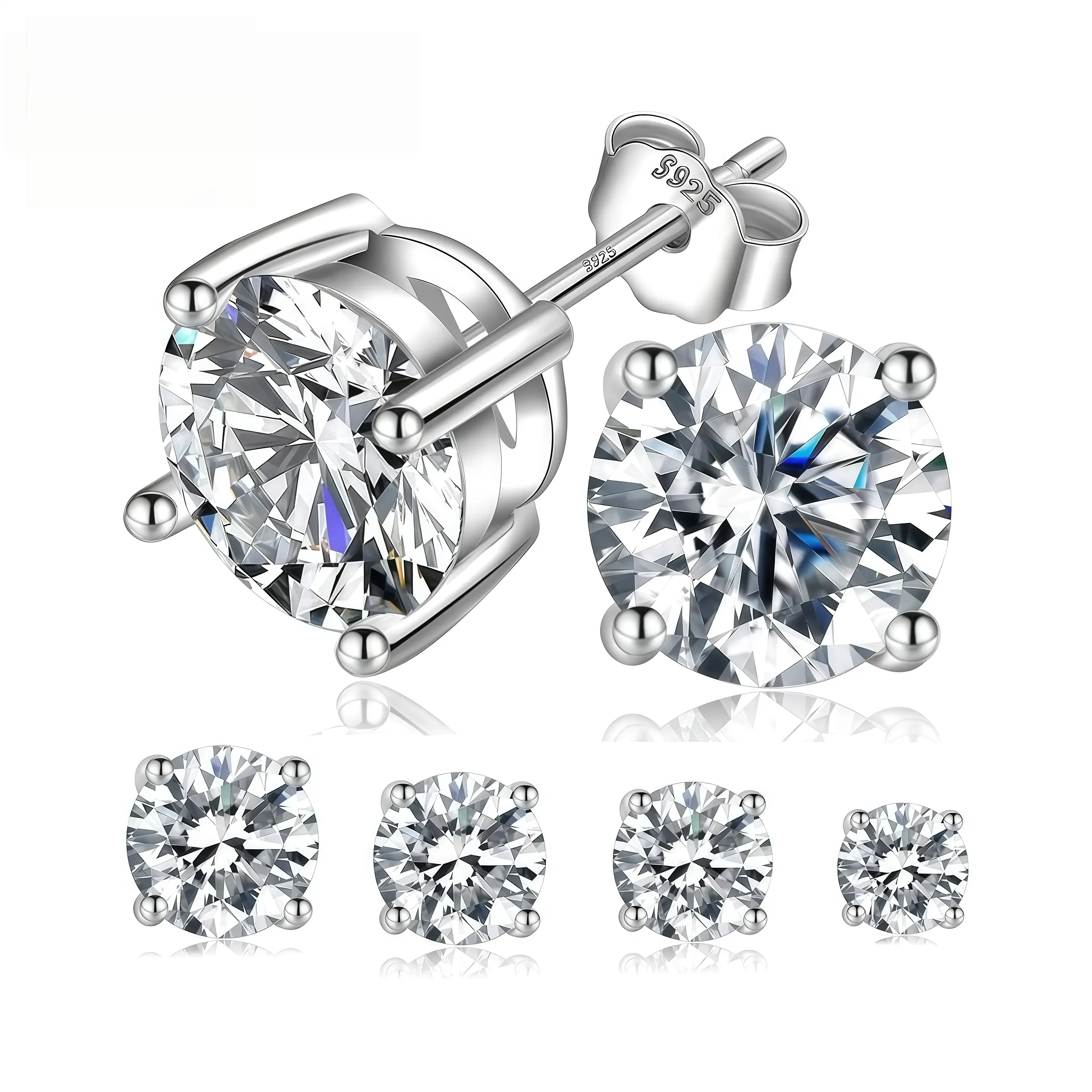 【2026 TREND ALERT】18k Gold-Plated 4-Prong Round Lab-Created Moissanite Stud Earrings, S925 Sterling Silver/Copper Base, Unisex Jewelry, Birthday Engagement Gift