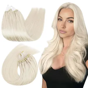 Micro Ring Hair Extensions Blonde Microbead Hair Extensions Platinum Blonde Cold Fusion Microloop Hair Extension Human Hair Ease of Installation 50G 50S #60