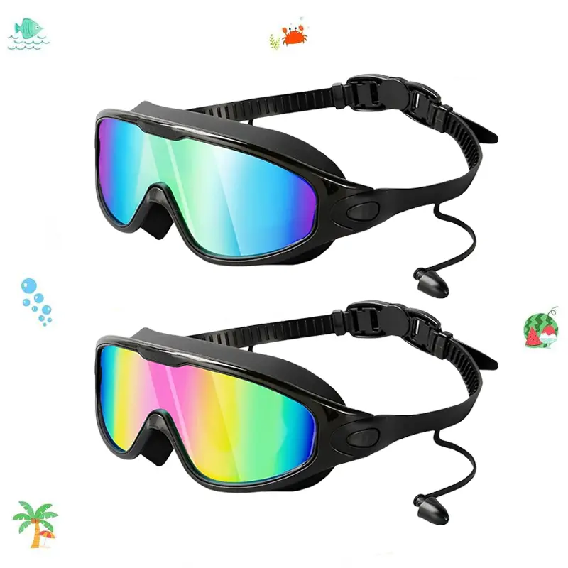 Swim Goggles 2 Pack, Wide View Anti Fog&UV Swimming Goggles for Audlt, No Leaking Swim Glasses for Men Women Kids