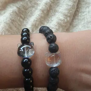 Kitty Cat Gemstone Bracelets Black Onyx and Lava Rock with Silver and Gold Stainless Steel Hardware for Women