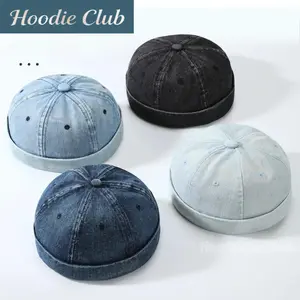 Fashion Solid Color Denim Brimless Docker Cap Adjustable Sailor Skullcap Beanie Unisex Casual Dad Hat for Men and Women Lightweight Breathable Streetwear Style Daily Wear Outdoor Travel Cycling Fashion Accessories Summer Cap
