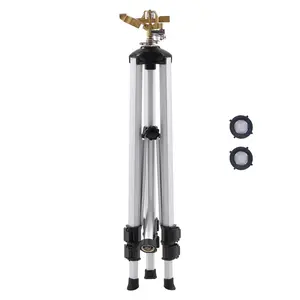 Impact Sprinkler on Tripod Base, Heavy Duty Tripod Sprinklers with Brass Head & 3/4" Connector, 360 Degree Large Area Coverage Irrigation Sprinkler, Adjustable Heights 22-50 in for Lawn Garden - Gray