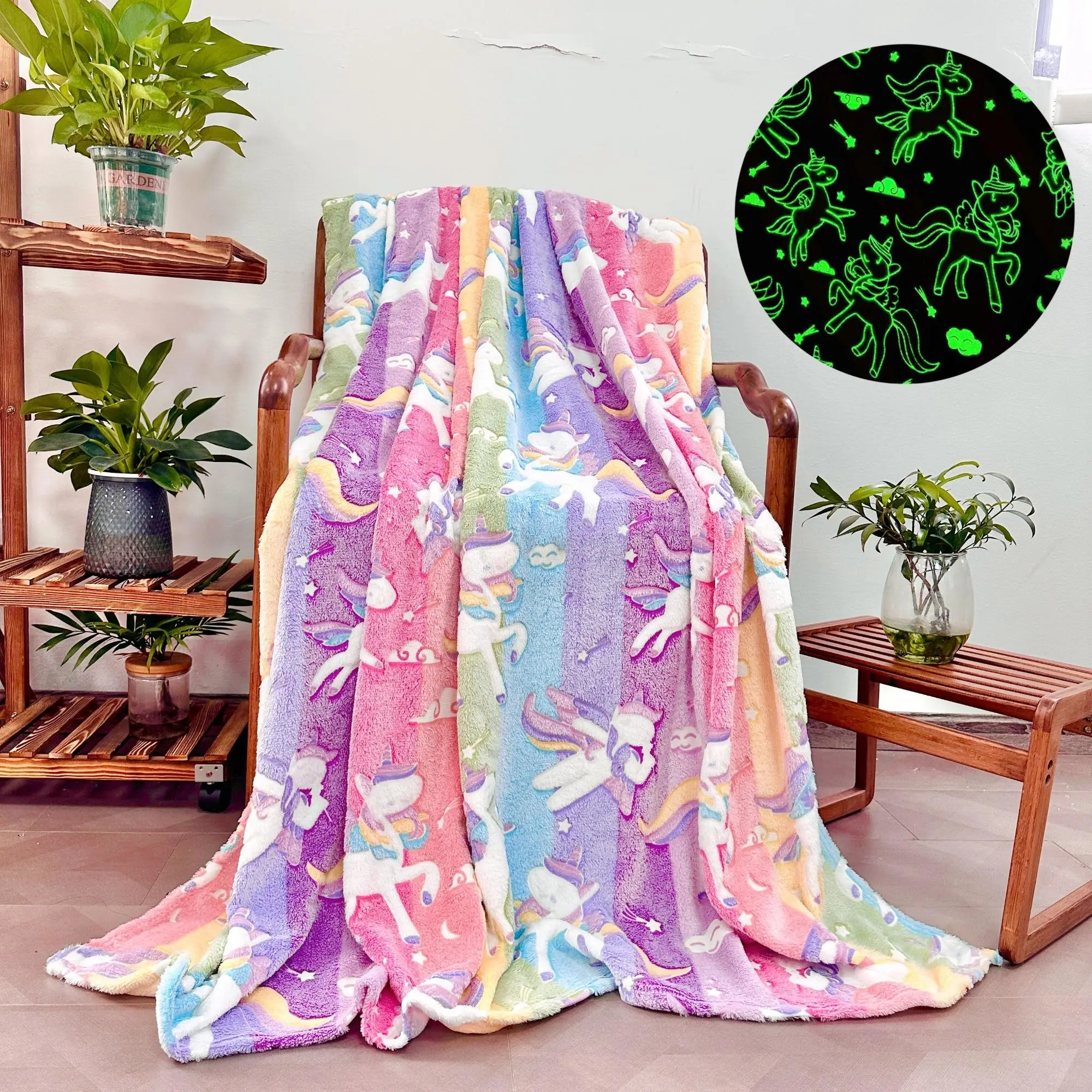 Pride Month Multi-size Unicorn Pattern Throw Blanket, 1 Count Glow in the Dark Napping Blankets, Creative Soft Warm Fluffy Blanket for Sofa Bed School