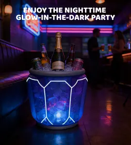 Inflatable LED Ice Bucket & Self-Supporting Collapsible Water Tank - Portable Glowing Drink Cooler for Pool Parties, Camping & Fishing - Leak-Proof Blow Up Beverage Tub - Glacier Clear Cyberpunk Aesthetic - Large Folding Basin for Night Events chest box S