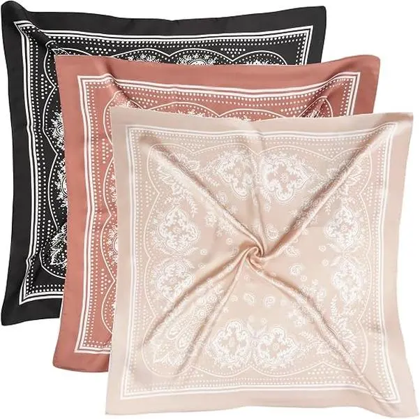 3 pcs Paisley Print Square Satin Bandana Scarf, Multi‑Purpose Soft Silky Head Neck Scarf Handbag Accessory for Women, Decorative Fashion Kerchief for Hair Wrapping, Daily Outfit Party Decoration