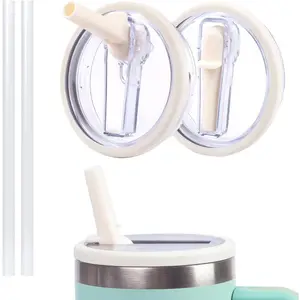 2 count 40oz Cream Tumbler Flip Straw Lid Replacement for  40oz Cup Lid Cup Accessory,Leak Proof Cup Top  for  Quencher H2.0, Spill Proof Tumbler Lid Cover