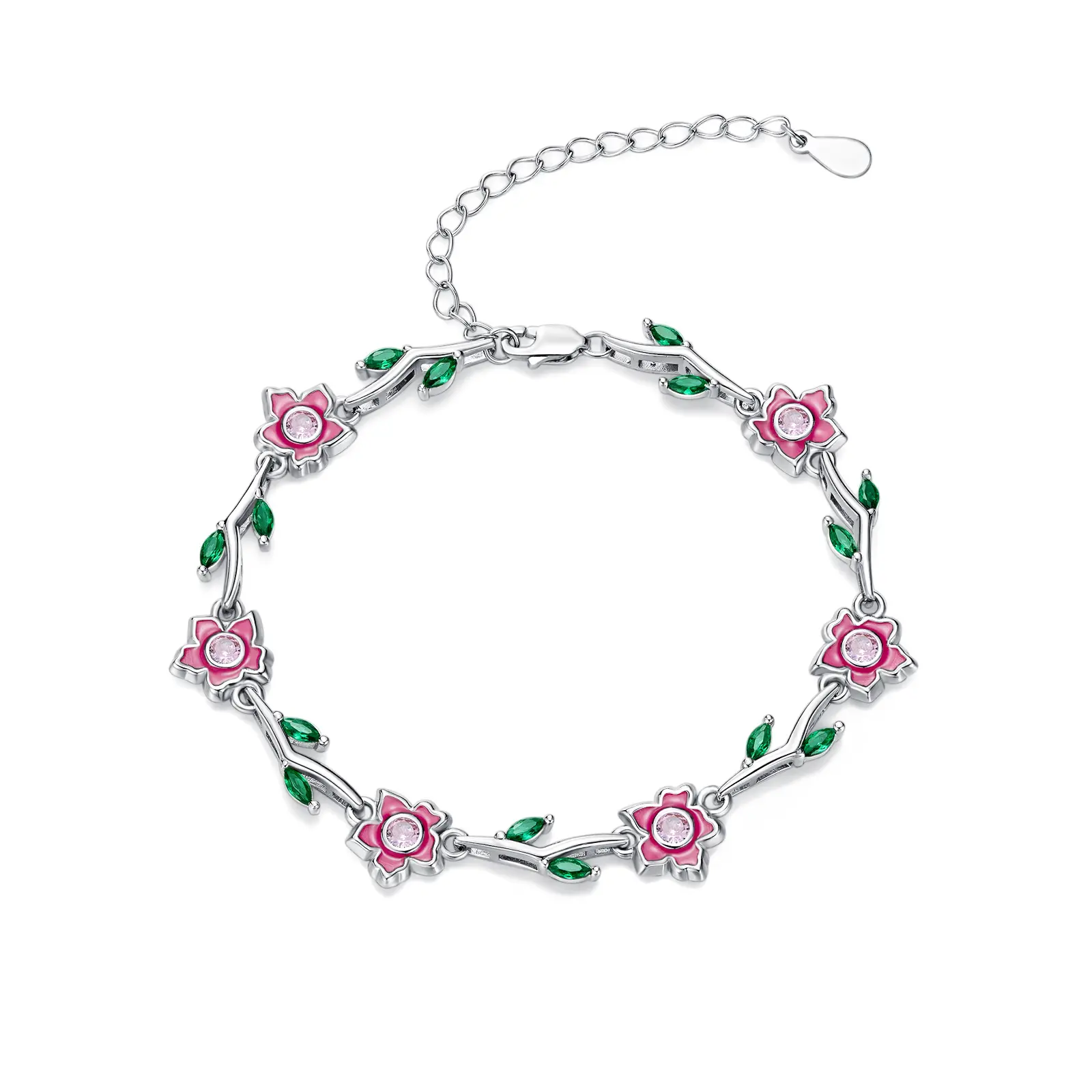 Flower Tennis Bracelet for Women 925 Sterling Silver Flower Vine Bracelet Peach Blossom Jewelry Gifts for Wedding Prom