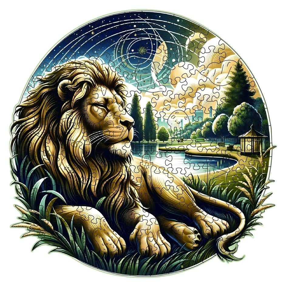Lion Wooden Puzzle, Animal Shape Creative Puzzle, Unique Shaped Pieces Wooden Jigsaw Puzzles for Adults, Ghristmas Gift Family Game Home Decor, Wooden Handmade Puzzle