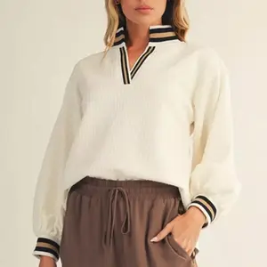 Sporty textured puffy sleeve Polyester Shirt