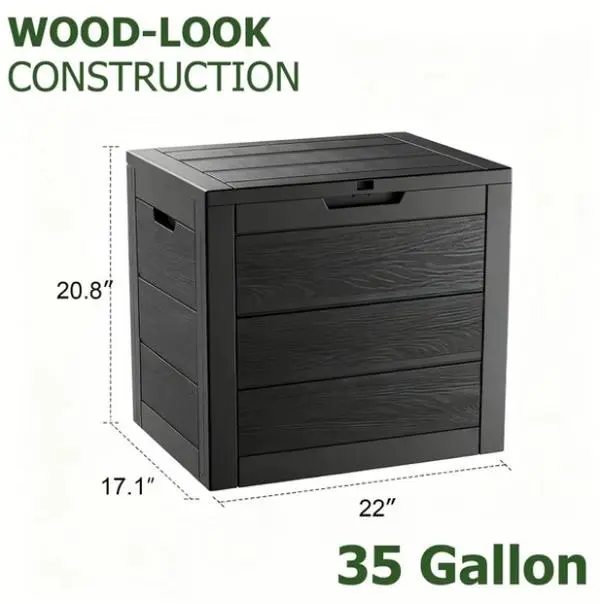 Classic Square 35-Gal Adjustable Outdoor Storage Box, Durable Organiser for Home Supplies Organization