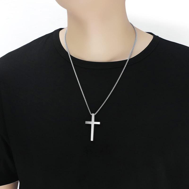 Inspirational Bible Verse Cross Pendant Necklace for Men 3mm Box Chain Stainless Steel Faith Jewelry
