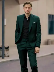 Slim Fit 2-Piece Suit, 1-Button Jacket & Pants Set, Wedding, Business Dinner, Men’s Blazer, Business Casual, Black Formal Menswear, Business Casual Outfits, Prom Outfits for Men, Office Work Clothes utsa graduation outfit Matching Dark Green