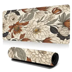 Boho Floral Botanical Large-Sized Gaming Mouse Pad, White Flower Leaves Desktop Protection Pad, Desk Decor, Anti-Slip Rubber Lock Edge High-Definition Printing, Suitable For Computers, Offices, Homes, Great Gift For Family And Friends