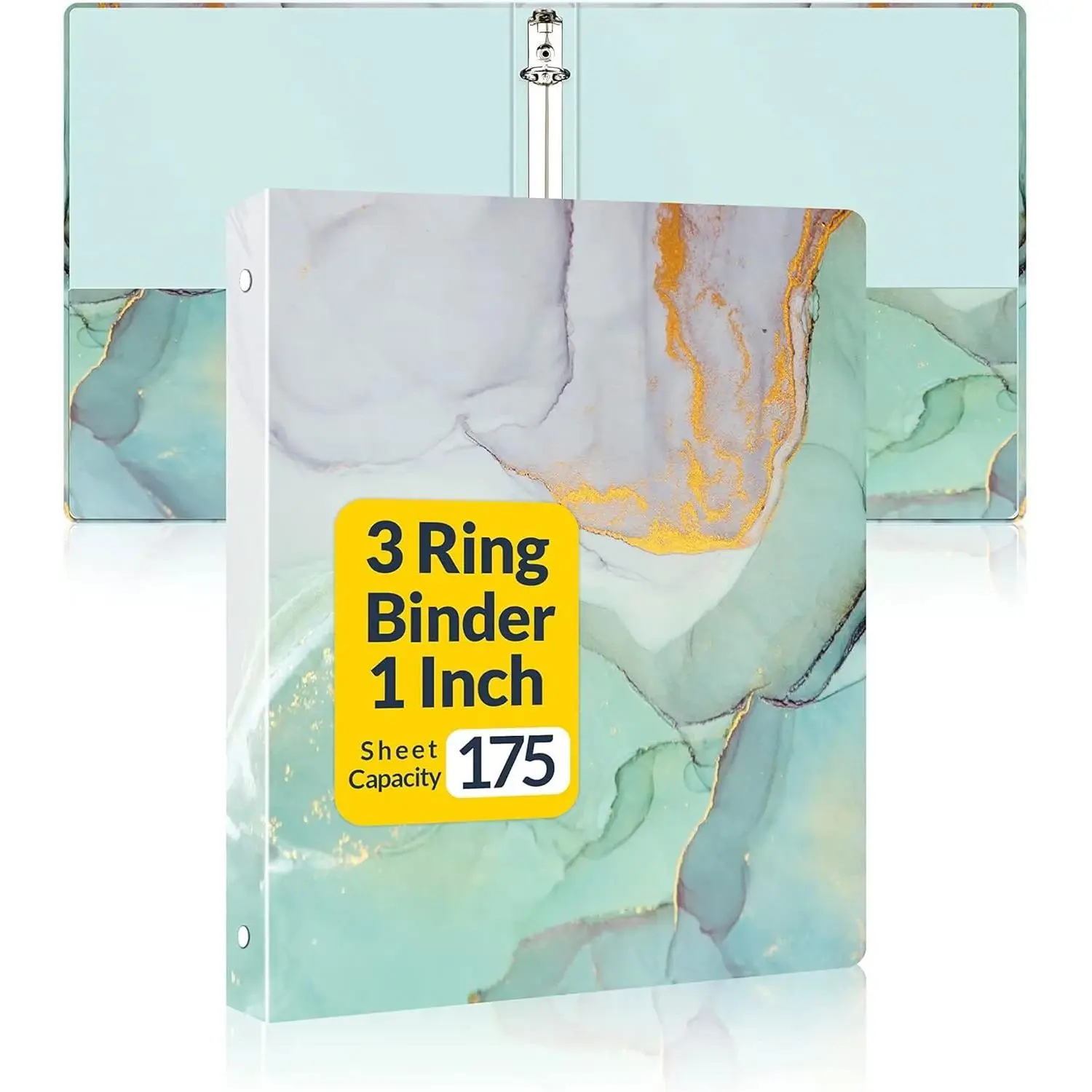3 Ring Binder 1 Inch, Cute Binder with 2 Pockets, Decorative Green Marble Three Ring Binder Heavy Duty (Fit 8.5x11 Inches) for School Supplies, Office Binder Supplies