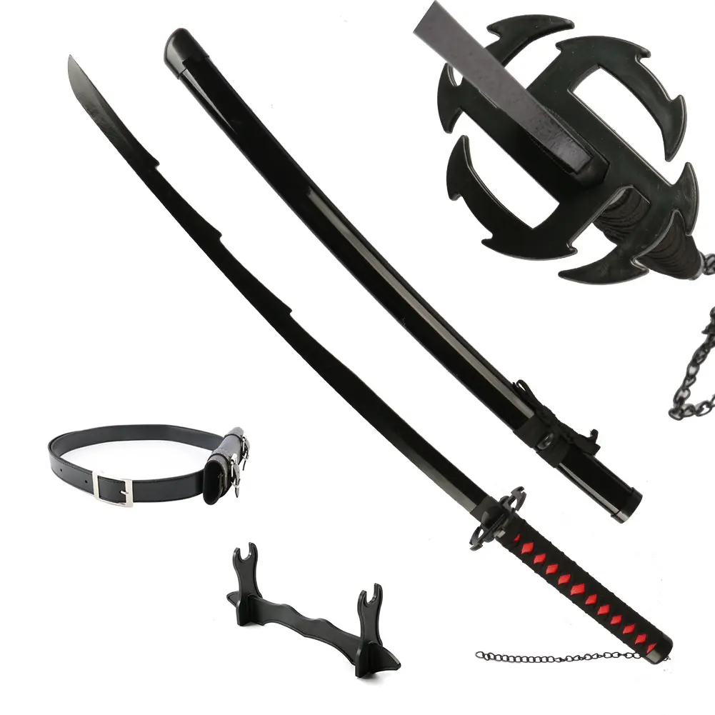 ELERVINO 41-in Bamboo Wooden Zangetsu Theme Plastic Anime Sword Cosplay Set, Black Belt, Display Stand, Halloween Toy for Ages 12+, Collectibles, Gifting (Christmas, Birthday)